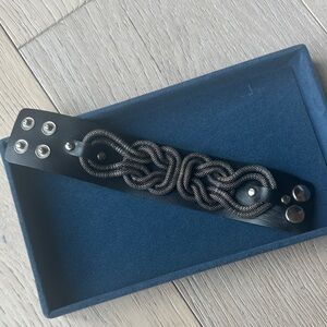 Elegant Black and Silver Chain Leather Cuff